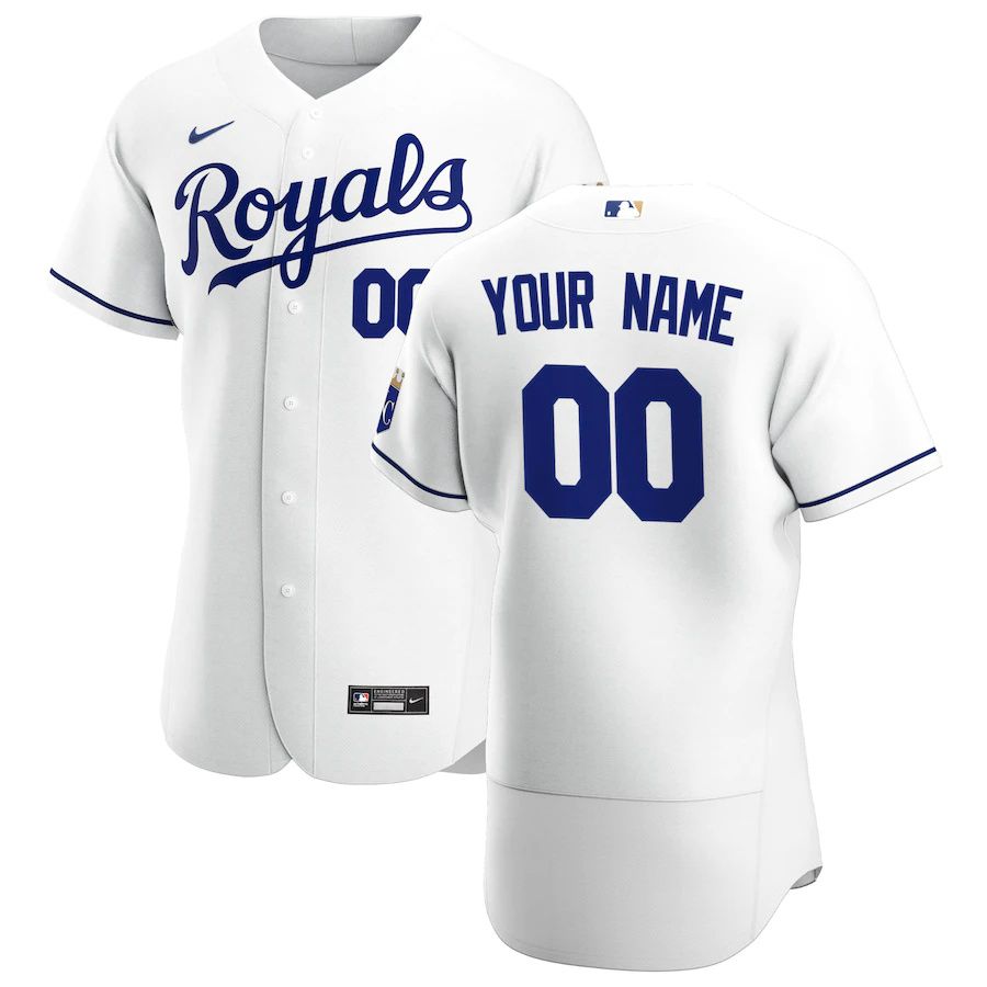 Mens Kansas City Royals Nike White Home Authentic Custom MLB Jerseys->customized mlb jersey->Custom Jersey
